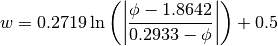 w=0.2719\ln \left(\left|\frac{\phi -1.8642}{0.2933-\phi } \right|\right)+0.5